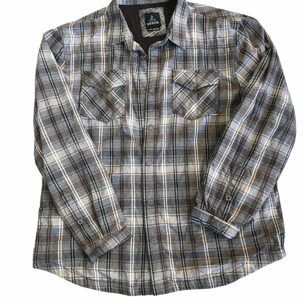 Prana Men's Gray and Brown Plaid Shirt - Picture 1 of 6